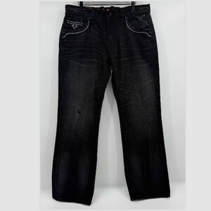 Rock Revival Jeans Men 36 Black Faded Steven Relaxed Straight Leg Grunge Denim